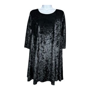 Rolla Coster Black Crushed Velvet Dress L Swing Gothic 90s Dark Fairy Romantic
